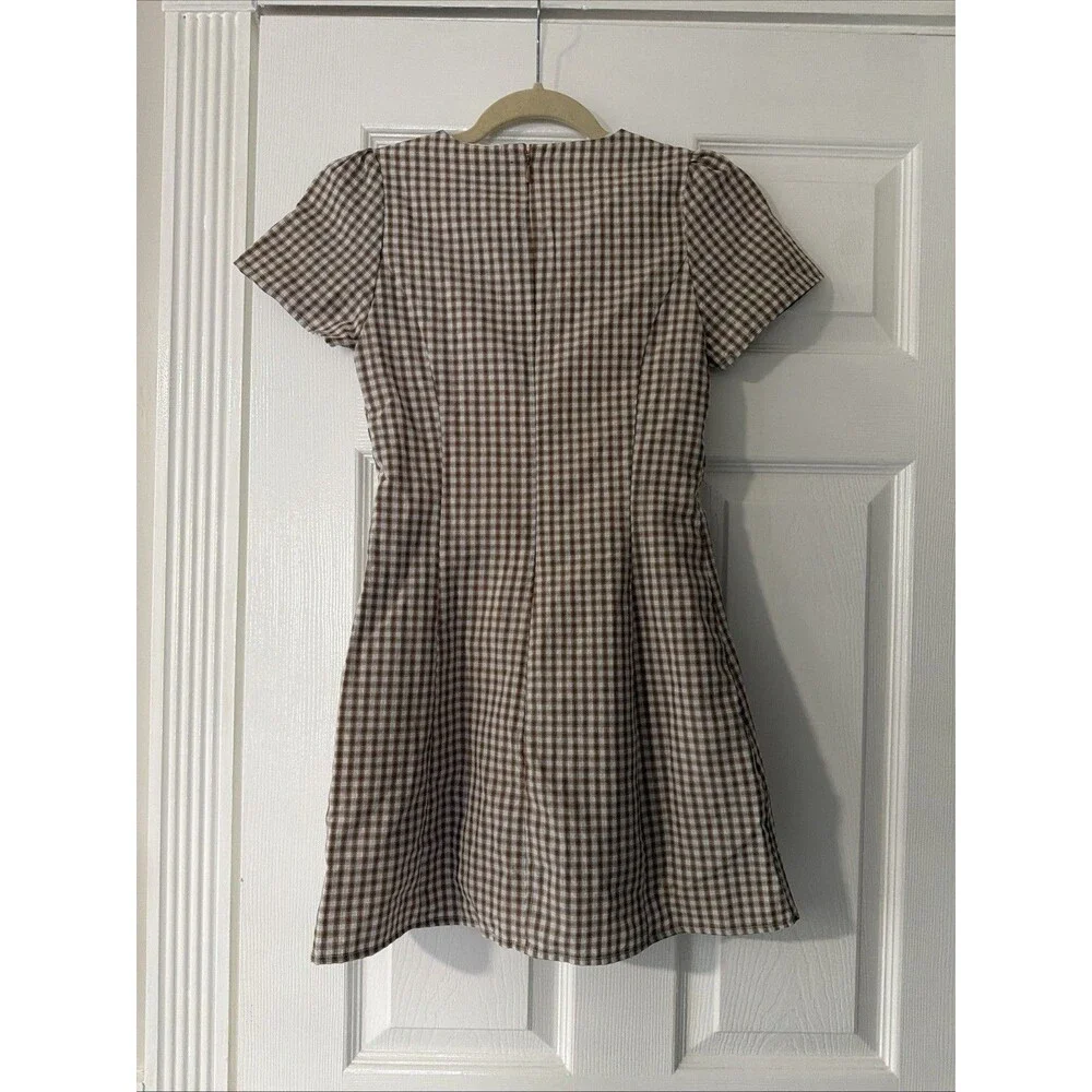 Princess Polly Brown & Cream Gingham Button-Front Mini Romper